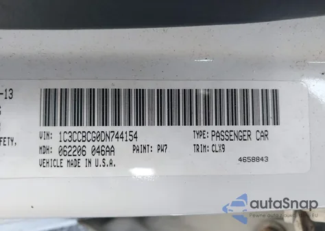 2013 Chrysler 200 Limited z USA, uszkodzony, nr VIN 1C3CCBCG0DN744154